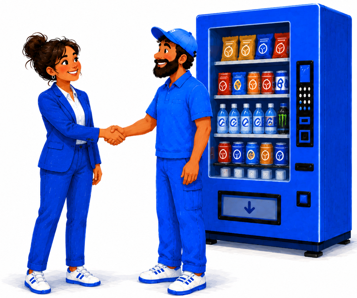 Illustration: Aufbau des Automaten und laufende Betreuung durch Freshpoint